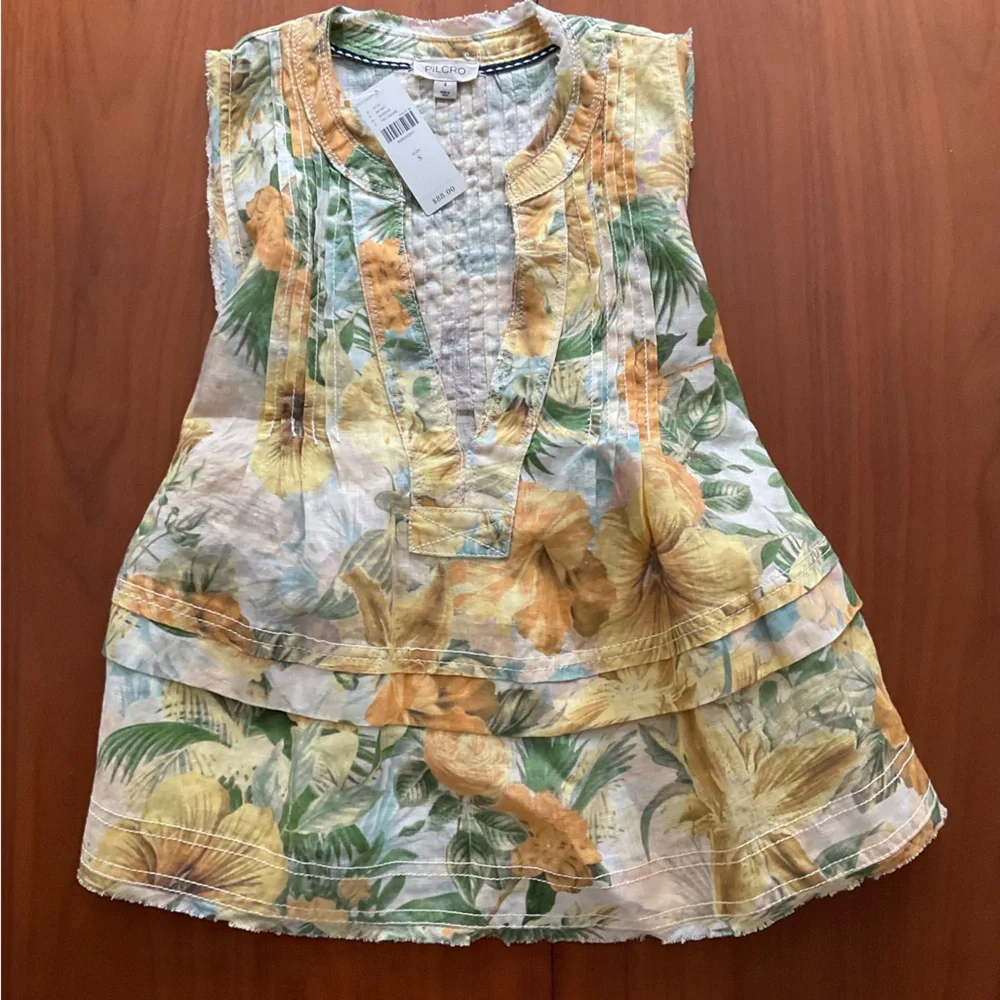 Anthropologie Pilcro Raw-Edge Linen Swing Tank, NWT - Picture 3 of 5